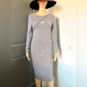 Almost Famous Gray Long Sleeve Midi Dress bodycon size S-M used
